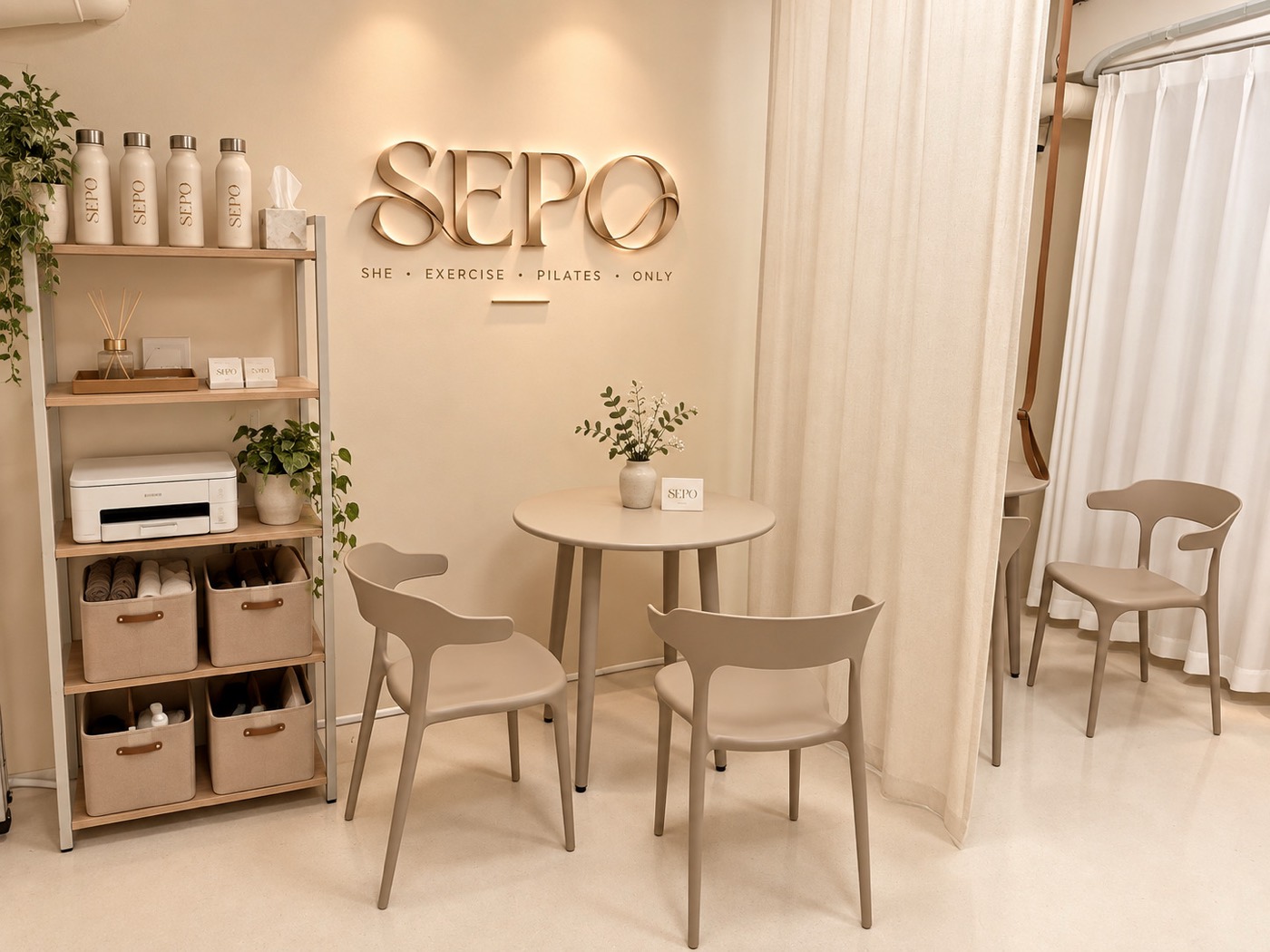 SEPO 女性專屬空間的休息區與品牌牆